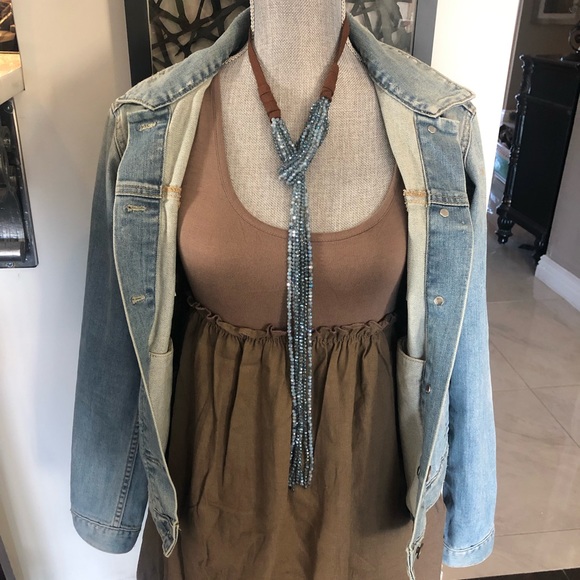 Denim Blues Cut Crystal/Brown Suede Lariat Necklace-Boutique - Picture 4 of 5